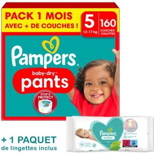 Pampers Couches-Culottes Baby-Dry Pants Taille 5 (12-17 kg), 160  Couches-Culottes Bébé, Pack 1 Mois, Maintien 360° Contre les Fuites,  Faciles à
