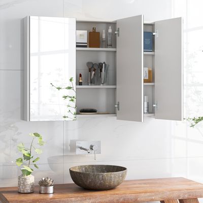 Armoire Salle De Bain Avec Miroir EUGAD - MDF Blanc, 42x12x58,5 Cm, Portes Magnétiques