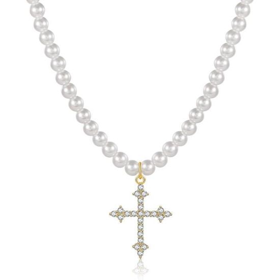 Collier croix femme plaqué or 14 carats exquis petit collier