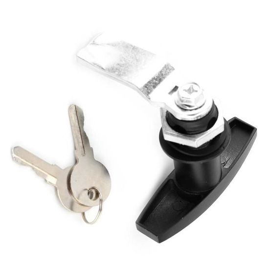 Serrure à Poignée En T Fixation Arrière - Pour Remorque, Garage, Coffre - Alliage Zinc Avec Clés - Argent/Noir