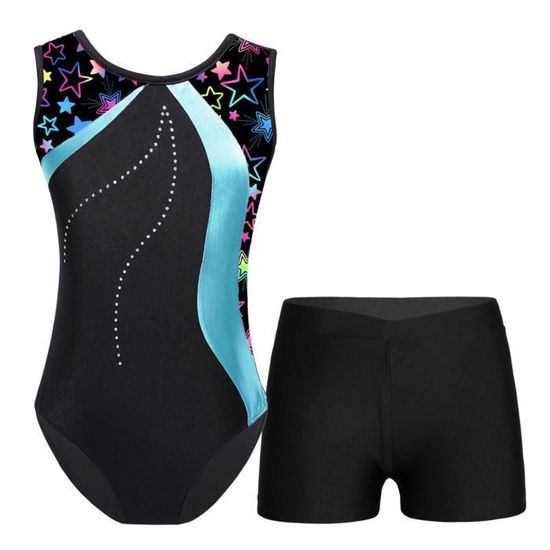 Ensemble Justaucorps Gymnastique Fille Avec Short Et Bandeau - Tenue Danse Patinage Artistique