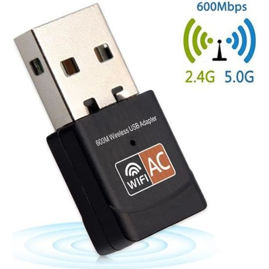 PCERCN Clé WiFi USB Adaptateur, 600Mbps Adaptateur (Driver Free) Mini USB  WiFi Dongle Bande Double 2.4/5.8 GHz Récepteur, Aucun Disque CD requis