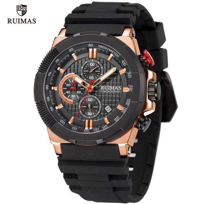 RUIMAS luxe sport montre hommes Top marque étanche montre hommes bracelet en Silicone Quartz militaire chronographe montre