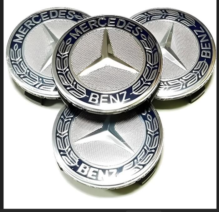 4 centres de de roues - caches moyeux - cabochons -Mercedes Benz- blé bleu -75mm