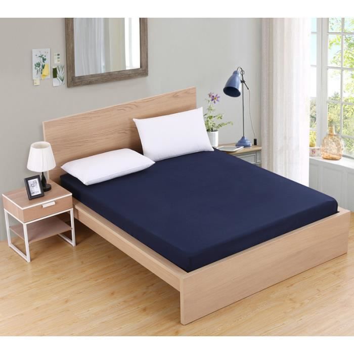 Drap Housse Couleur Unie 160 X 200 X 25 CM Bleu marine