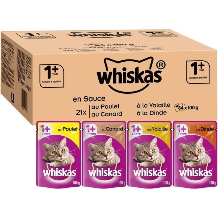 Whiskas Sachets Fraîcheur pour Chat Adulte (Stérilisé Ou Non), Sélection mixte en Sauce, 84 Sachets Repas de 100g