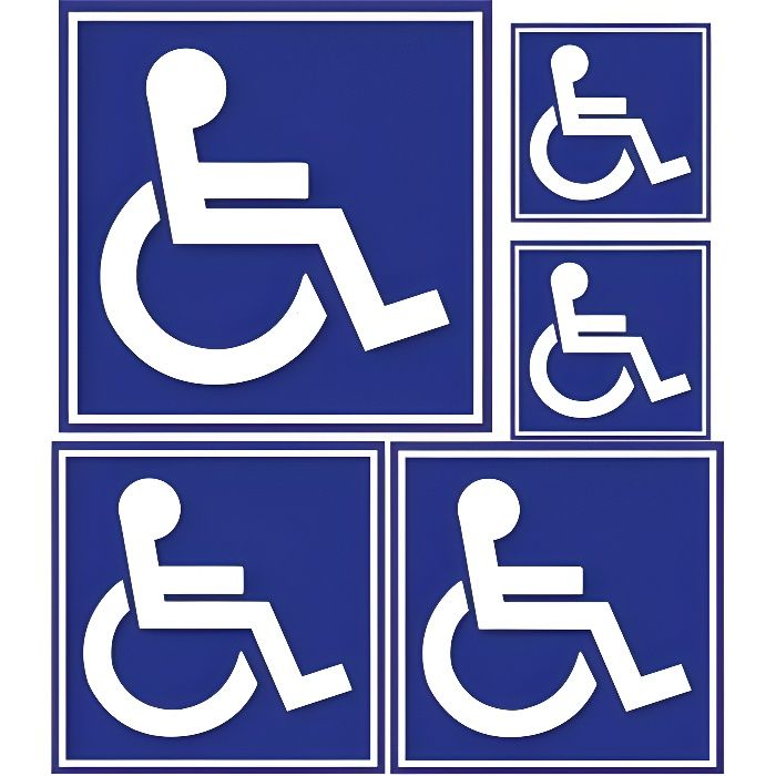 Autocollant Handicapé set de 5 fond bleu Hancicap Handicaped Mobilité logo 5 réduite stickers adhésif