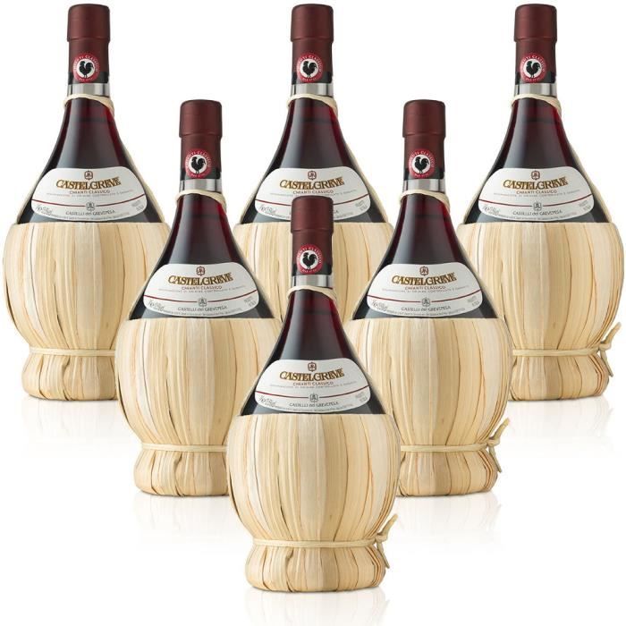 vin rouge italien Chianti Classico DOCG Castelgreve fiasco 1 litro Castelli del Grevepesa Castelgreve 6 bouteilles