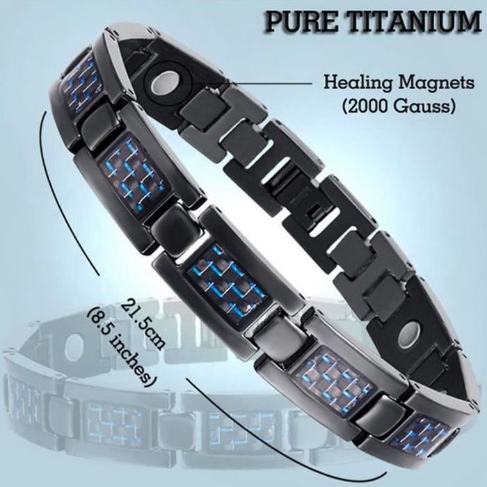 bracelet homme en titane incrustation carbone aimant de 2000g magnetique