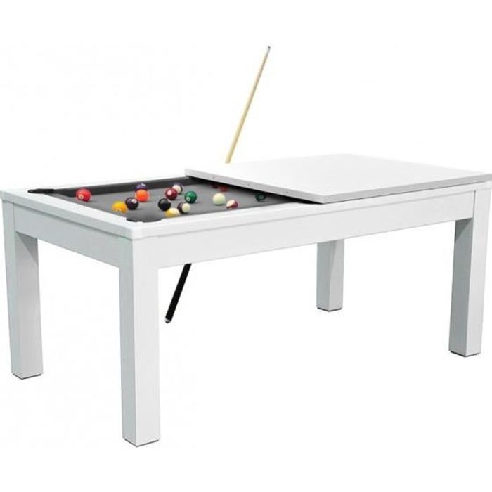 Meyer TableBillard - Table Billard Convertible 7FT - Blanc - Tapis Gris - 213 x 112.5 x 82.5 cm