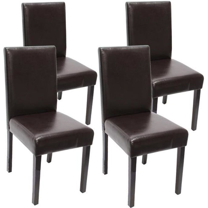 Lot de 4 chaises de séjour Littau, cuir reconstitué, marron, pieds foncés.