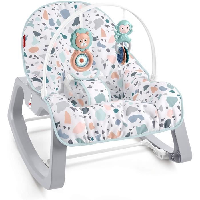GWD39 2-en-1 Transat Évolutif Terrazzo Bébé avec Vibrations Apaisantes-Siège à Bascule Jeune Enfant Jusqu'à 18 kg