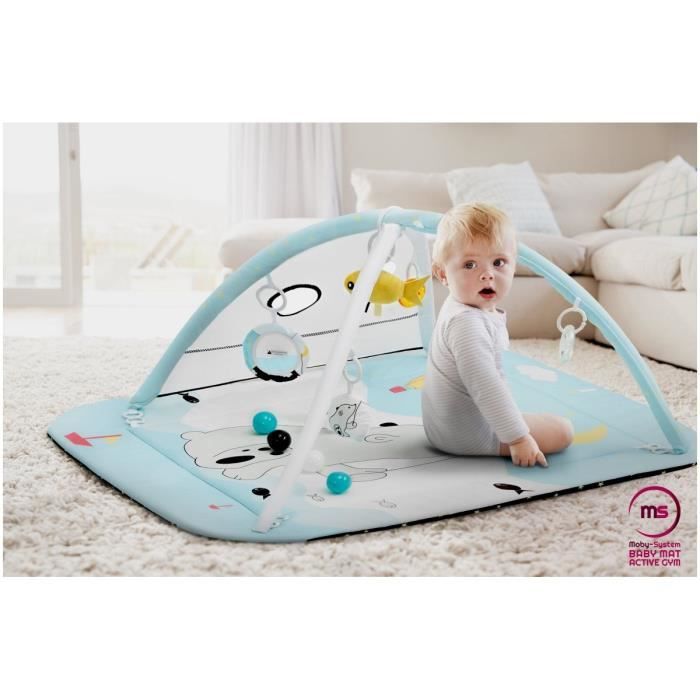 Moby-System Tapis d’éveil & développement sensoriel pour Bébé - Parc Bébé avec Accessoires : Anneaux de Dentition, Jouets & Balles