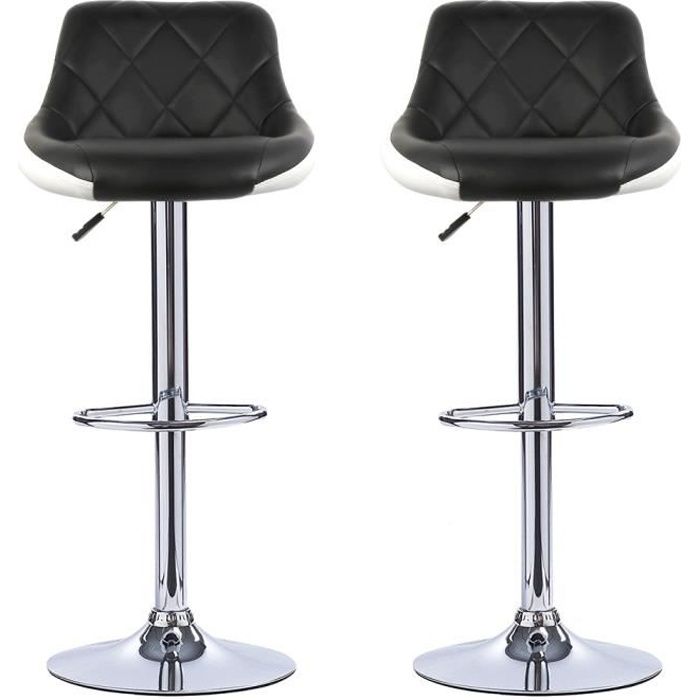 Lot de 2 Tabourets de bar design 2 couleurs- Chaise de bar - Repose-Pieds Chromés - noir blanc