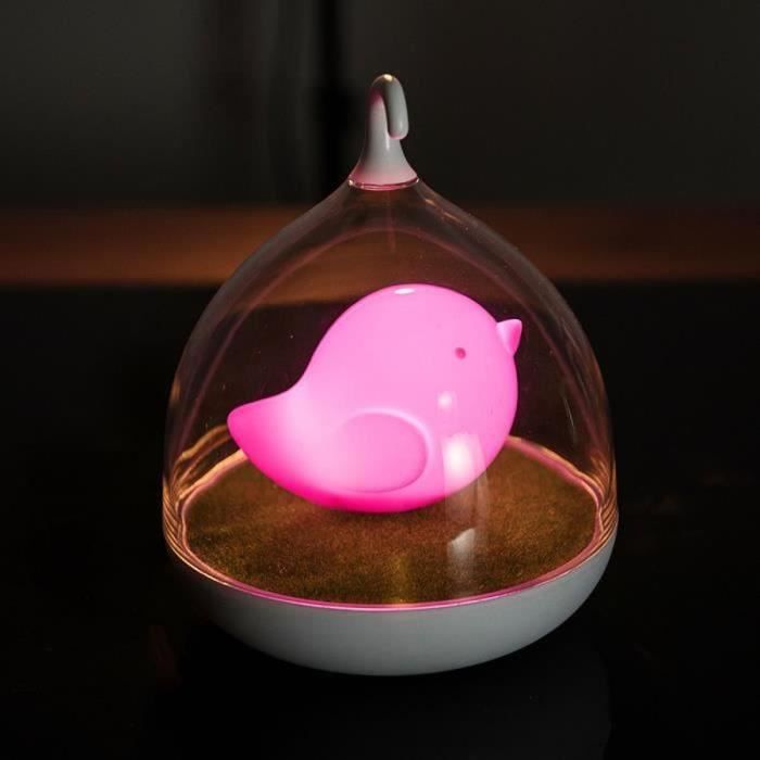 Veilleuse Bébé Fille rechargeable lampe de Nuit volière oiseau avec contrôle tactile rose