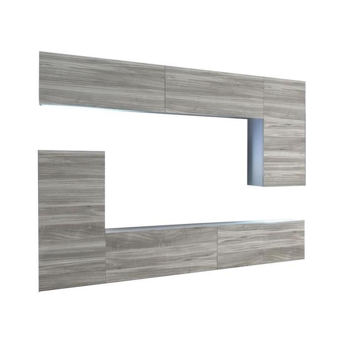 SLIDE - Ensemble meubles TV + LED - Unité murale moderne - Largeur 250 cm - Mur TV à suspendre - Aspect bois - Bois