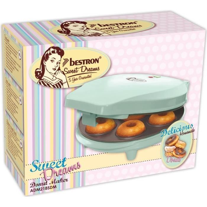 Bestron Appareil à donuts au design rétro, Sweet Dreams, Revêtement anti-adhésif, 700 Watts, Couleur: menthe