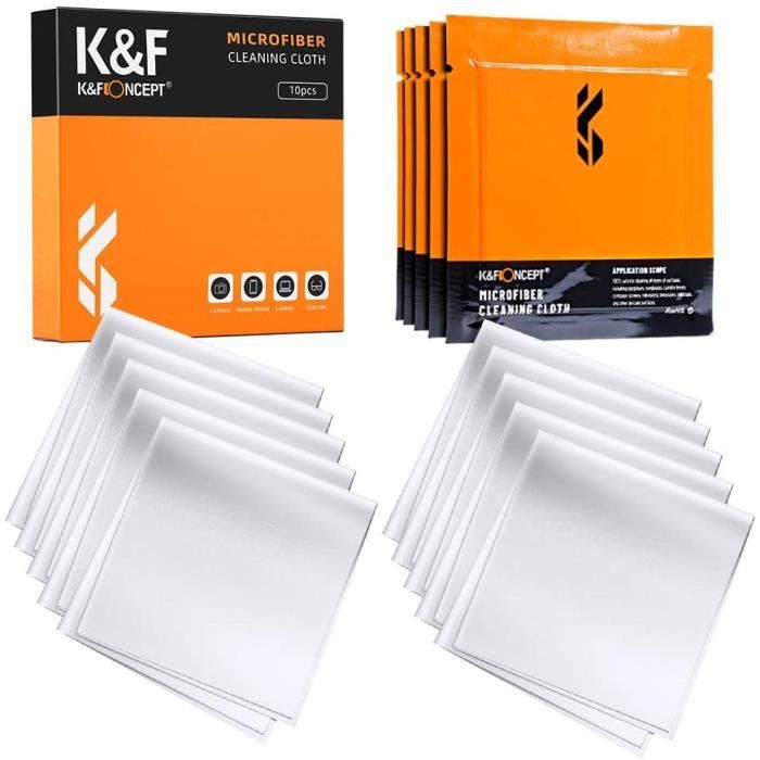 K&F Concept Chiffon de Nettoyage en Microfibre Emballé sous Vide—Lot de 10 pour Appareil Photo Objectif Écran Caméra Smartphone