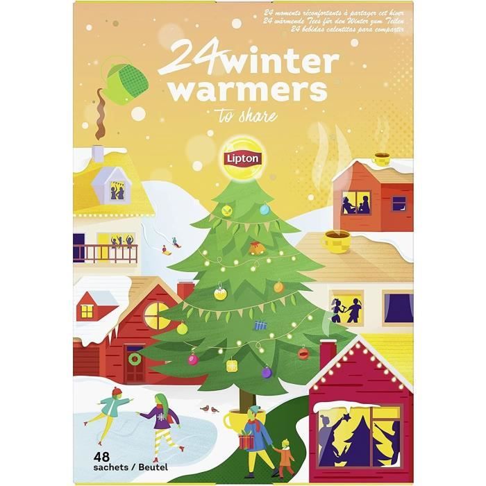 LIPTON Calendrier de l'Avent Noël Thés Noirs, Thés Verts, Infusions, idée cadeau, idéal à offrir, 48 Sachets