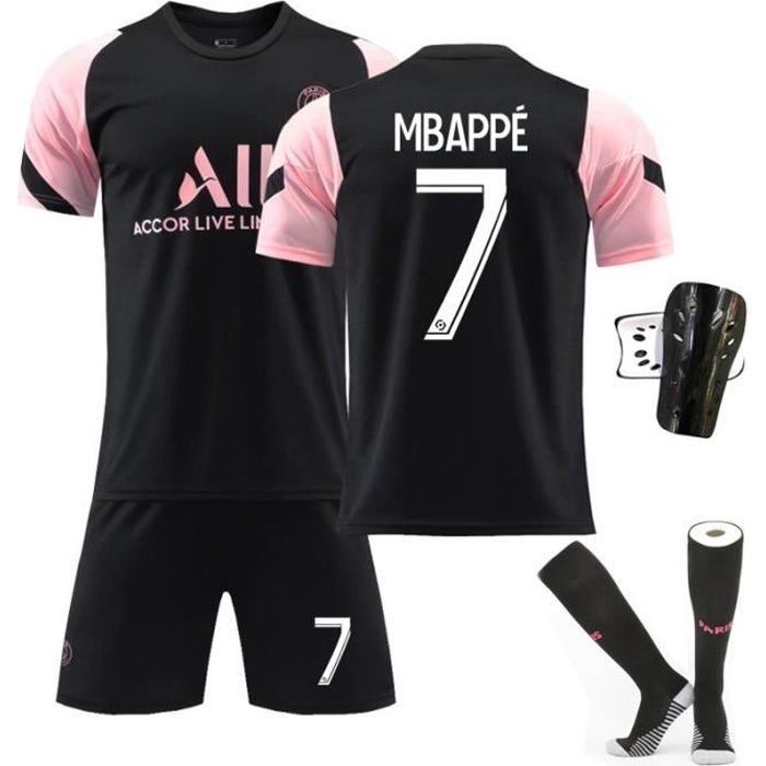 Maillot de Football 2122 Collection de Paris-Mbappé 7 Tenue de Training Noir Tenue + Chaussette + Support Protection Junior Enfant