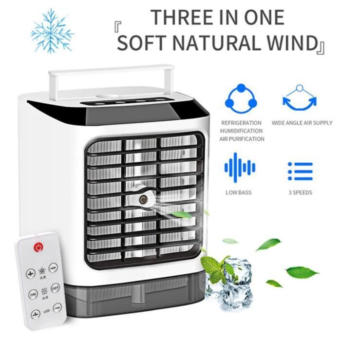 Climatiseur Portable Mini Refroidisseur D'air avec 3 Vitesses, 7 LED Couleurs avec télécommande