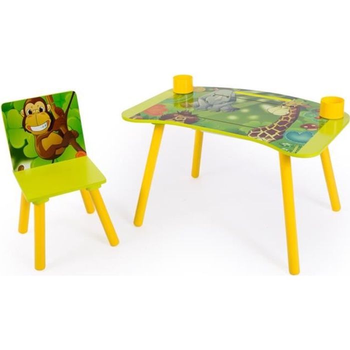 Ensemble table et chaise motif de jungle