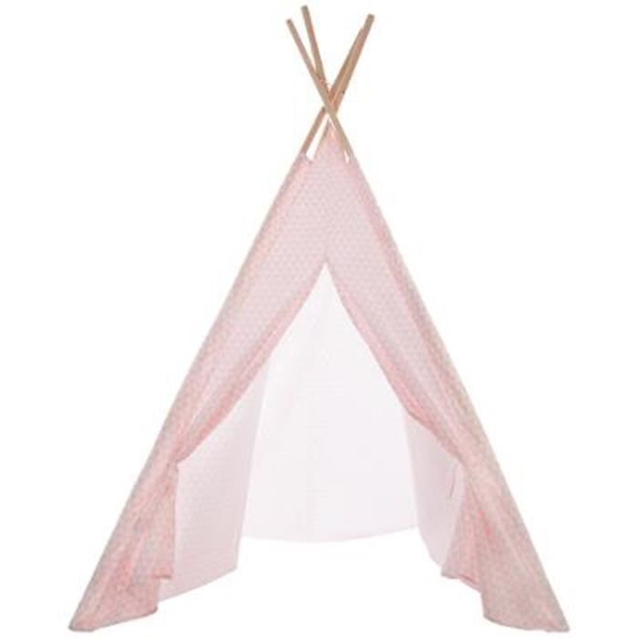 Tipi déco pour enfant en bois et polyester coloris rose - Dim : L 120 x l 160 x H 120 cm