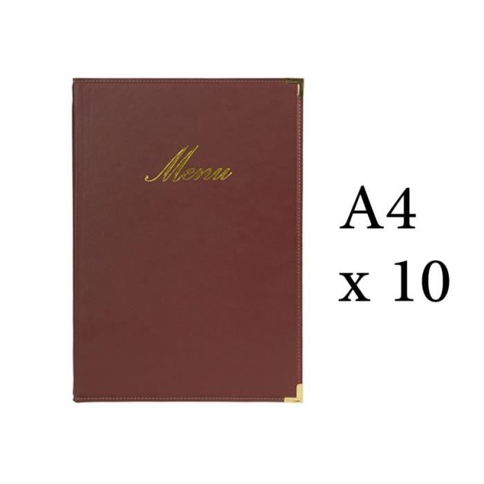 Lot 10 protège-menu Classique format A4 couleur bordeaux - Porte menu hôtel restaurant - Securit 5 Bordeaux