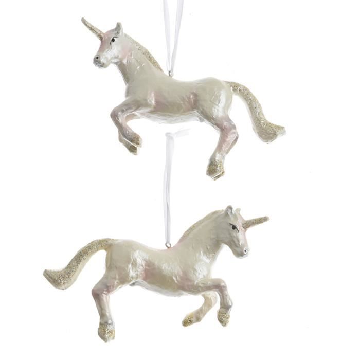 Décoration de Noël à licorne suspendue de TRIXES - Ornement en résine - Effet de perle avec paillettes dorées