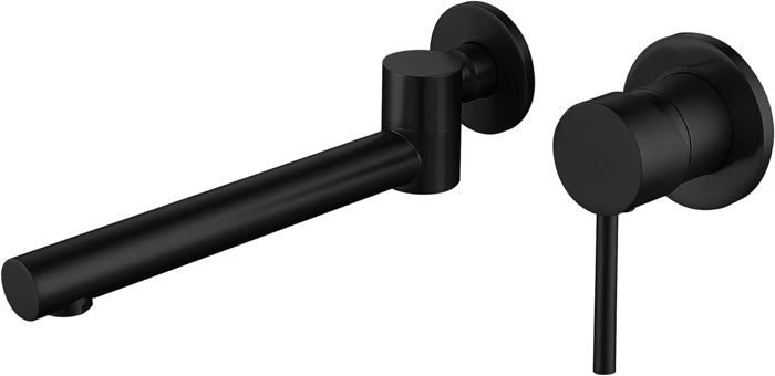 Robinet D'évier De Salle De Bain Large Noir Mat 2 Poignées 20,3 Cm Robinet De Toilette 3 Trous Bec Pivotant à 360° Robinets De Lavabo Avec Assemblage De Vidange Pop-up