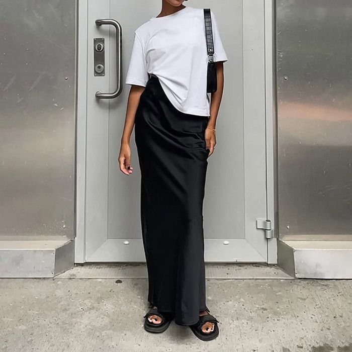 Jupe Longue en Satin Noir pour Femme Streetwear Decontracte Taille Haute Hanche GT Y2K Printemps 2023 black C1660 Blanc Cdiscount Pret a Porter
