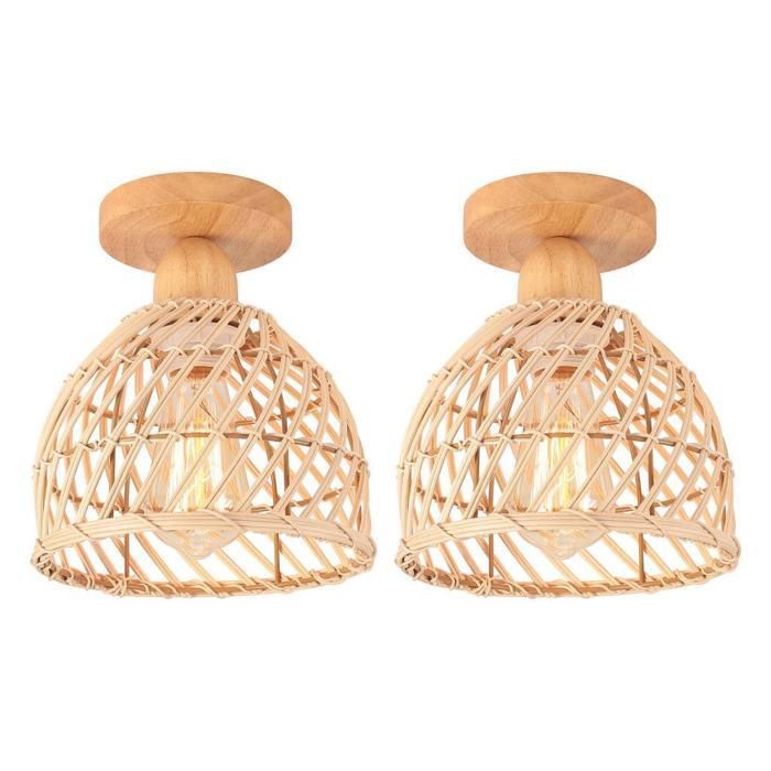 iDEGU 2pcs Rétro Plafonnier en Bois et Bambou Lustre Industriel E27 Luminaire Abat-Jour Design Spirale Cage pour Entrée Couloir