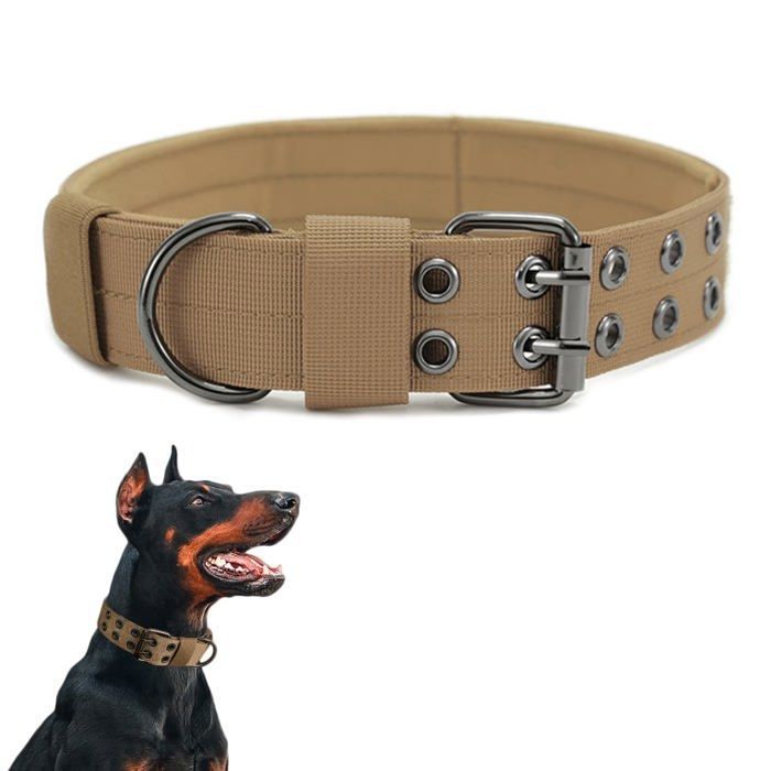 Collier pour chien-Collier militaire pour chien en nylon réglable avec boucle en métal robuste(XL marron)