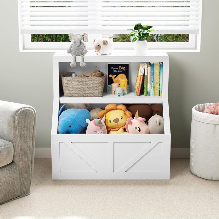 Bibliothèque Enfants Étagère à Livres pour Chambre Enfant Étagères à 2 hauteurs 80x42x81cm Blanc