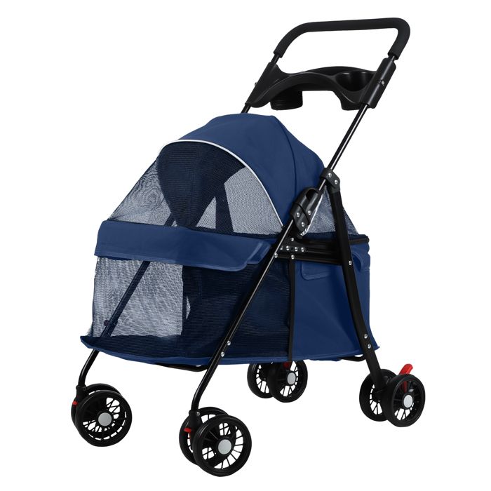 Meilleurs prix pour Poussette Pour Animaux - CURFAIR- Animaux Voyage Poussette pour Chien - Avec Sac de Rangement et Housse de Pluie - Bleu