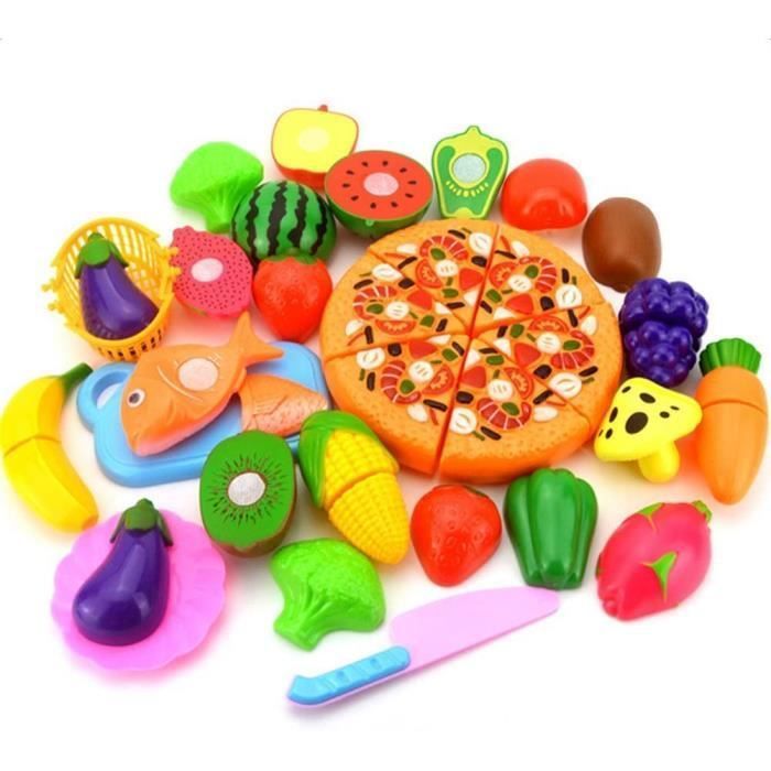 Lot de 24Pcs Jeu Dimitation Coupe Fruits Légumes Jeu Enfants Kid Jouet éducatif a decouper de Cuisine Pizza pour Les Enfant a la M