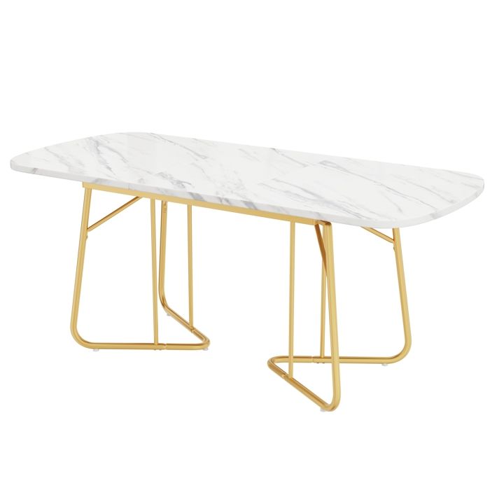 Table de salle à manger extensible blanche avec structure en marbre dimensions extensibles 140/180 x 80 cm pour 4 à 6 personnes.