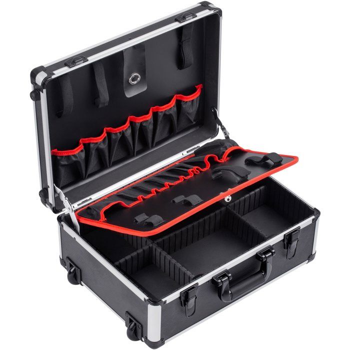 Trolley à outils vide - MEISTER - Alu - 46 x 35 x 19 cm - Compartiments 15 + 6 - Poignée extensible + 2 roulettes