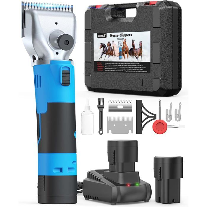 Tondeuse Professionnelle Oneisall pour Chevaux - Sans Fil 2 Batteries Moteur Puissant 2400 PRM/MIN