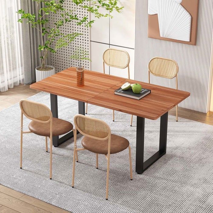 Chaise de salle à manger - Lot de 4 - Rotin naturel - Pieds métalliques - Dossier ovale