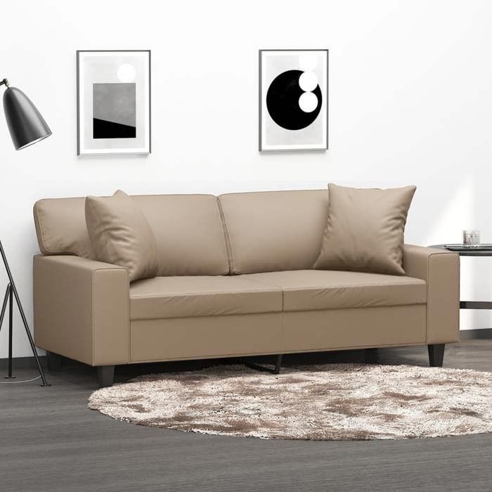 NEW 2026 Canapé moderne - Design ergonomique - pour salon - 2 places avec oreillers cappuccino 140 cm similicuir L1956