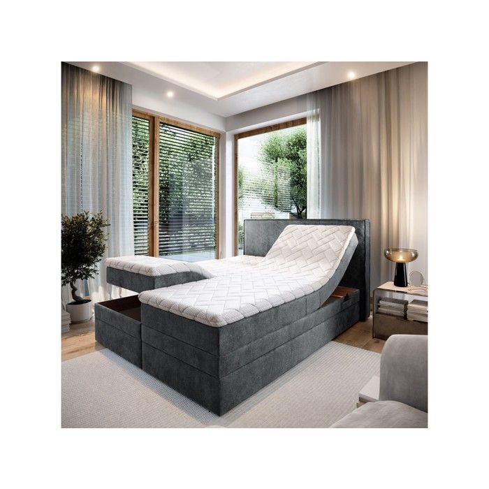 Lit adulte 140x200 POSITANO - ensemble relaxation électrique en tissu gris foncé
