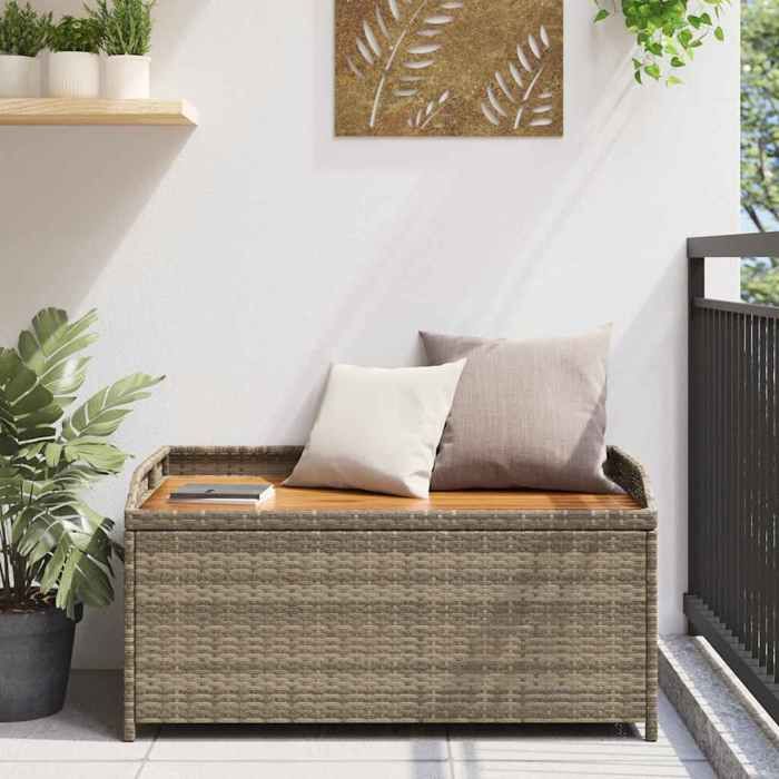 RebaisBanc de rangement 1 PC - SWEETY - Banquette/COFFRE dextérieur - gris - Résine tressée et - Bois dacacia LH1333468