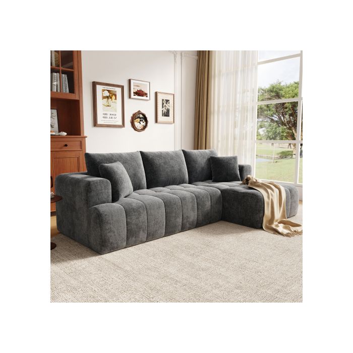 Canapé Compressé Modulable Dangle 3 Places 2445x136x79 Cm Avec 2 Coussins En Tissu Gris