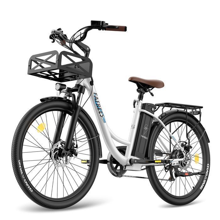 Fafrees F26 Lasting Vélo électrique urbains 26 pouces amovible batterie 36 V 25 Ah 250W Moteur 25 km/h avec Shimano 7S Gears Blanc