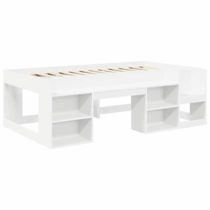 Lit haut pour enfants avec rangement - vidaXL - bois dingénierie - blanc et noir - 1 place - sans matelas - cadre à lattes wmn95c17