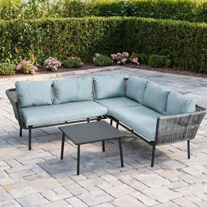 Ensemble de salon de jardin 4 pièces en aluminium et résine tressée gris neutre – salon bas modulable pour terrasse ou balcon