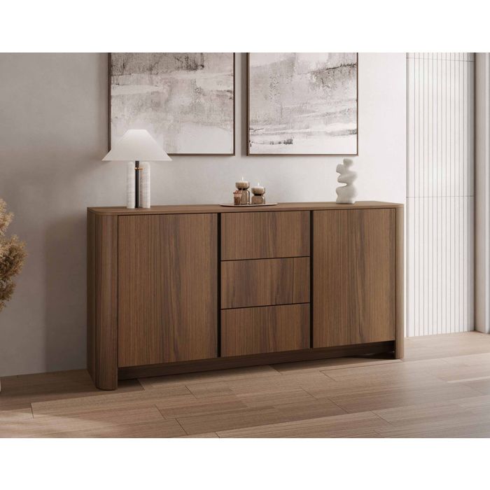 Youri - buffet bas 168 cm effet noyer - 2 portes et 3 tiroirs - Effet noyer Youri - buffet bas 168 cm effet noyer - 2 portes et 3 tiroirs - Effet noyer