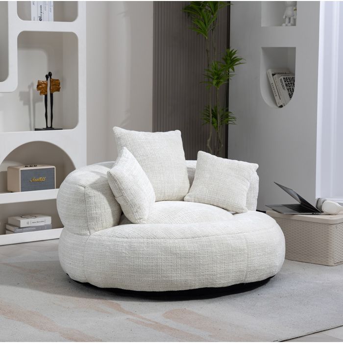 Fauteuil lounge 1 place avec 3 coussins - TCQPZ - dossier enveloppant sans montage chenille beige 108 × 108 × 52 cm