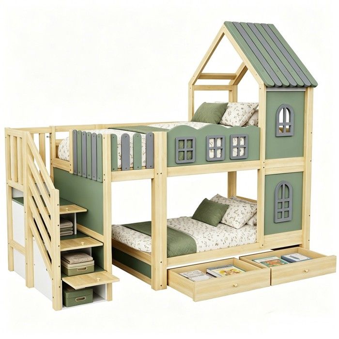 Lit Superposé Enfant Vert 90x200cm Barrière Nuage toit Fenêtres échelle Rangement Étagères Tiroirs En Bois Garçon Fille Sans Matelas Lit Superposé Enfant Vert 90x200cm Barrière Nuage toit Fenêtres échelle Rangement Étagères Tiroirs En Bois Garçon Fille Sans Matelas